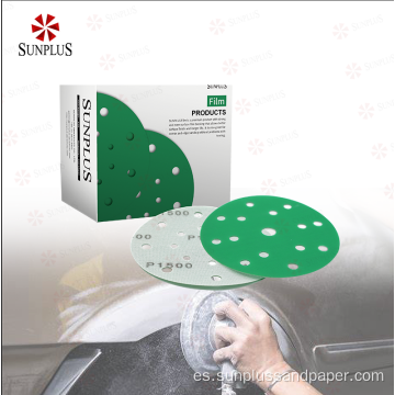 Automotive Hook Loop Paper Sandpaper Disc abrasivos Película verde